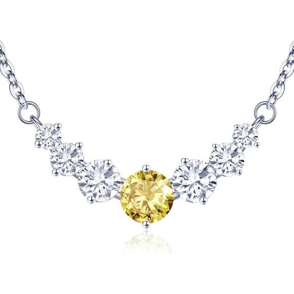 Women's Moissanite Pendant Sterling Silver Gold Plating Yellow Necklace - Picture 1 of 6
